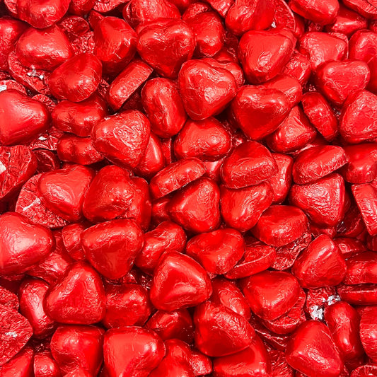 Red Foiled Milk Chocolate Hearts Filled with Caramel Flavour Crème