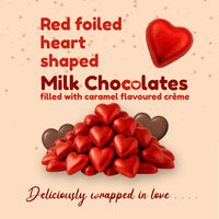 Red Foiled Milk Chocolate Hearts Filled with Caramel Flavour Crème