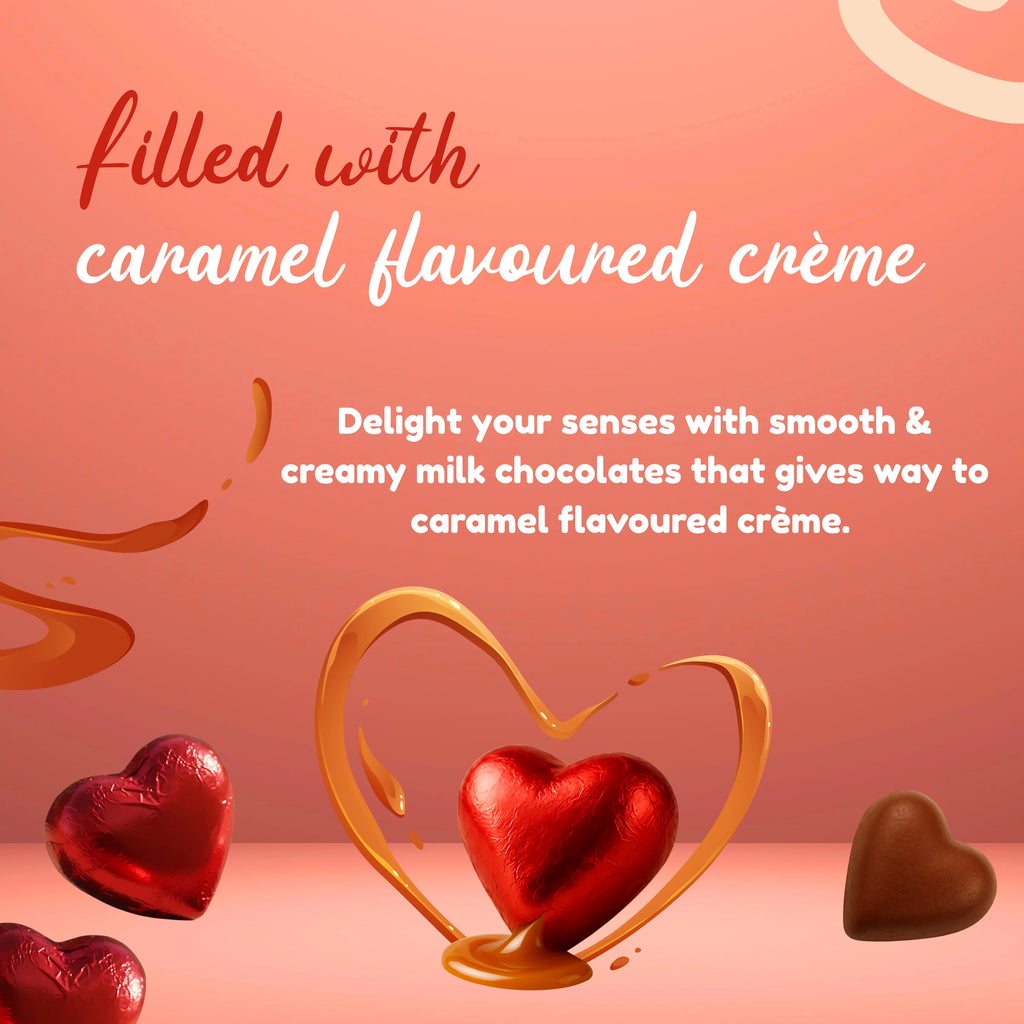 Red Foiled Milk Chocolate Hearts Filled with Caramel Flavour Crème