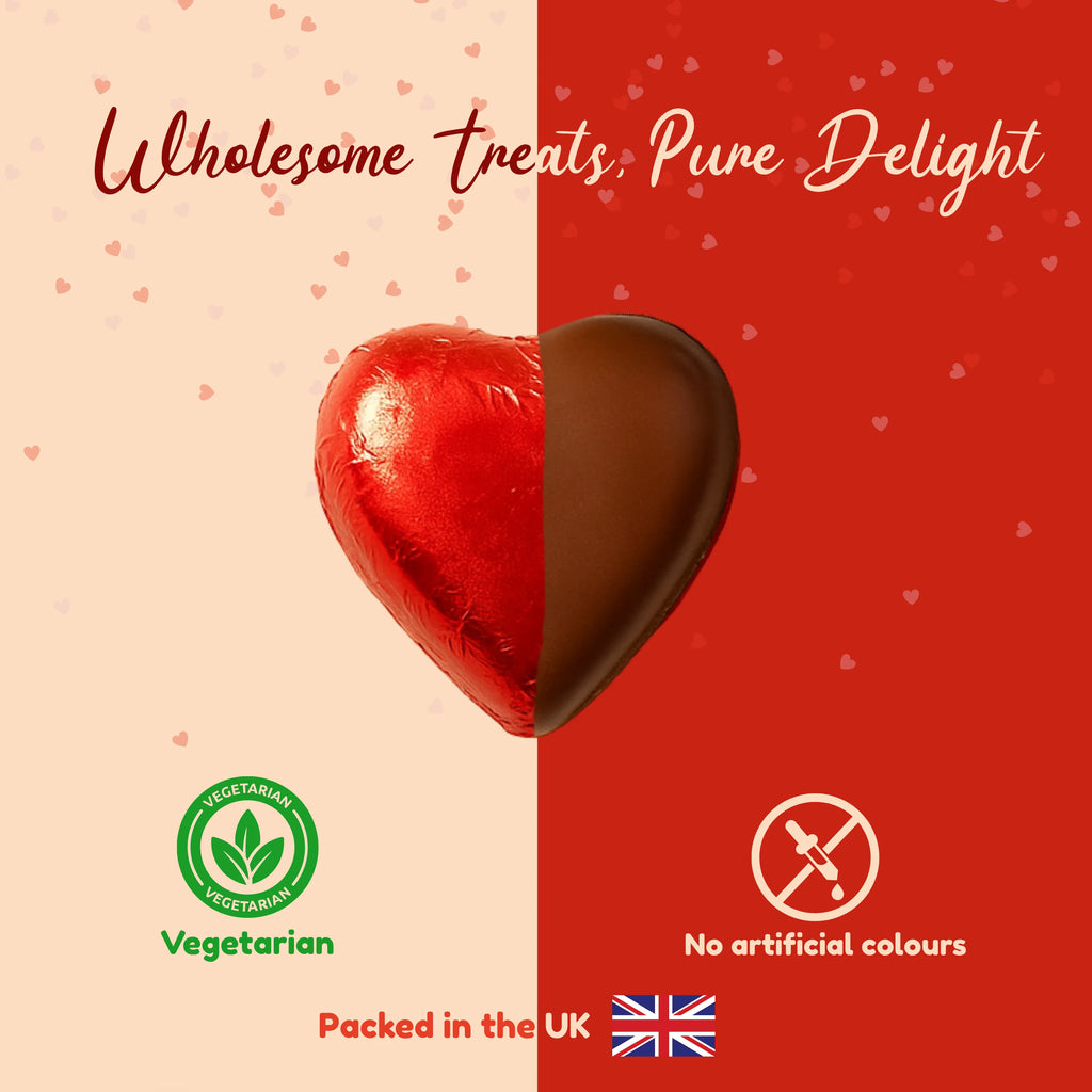 Red Foiled Milk Chocolate Hearts Filled with Caramel Flavour Crème