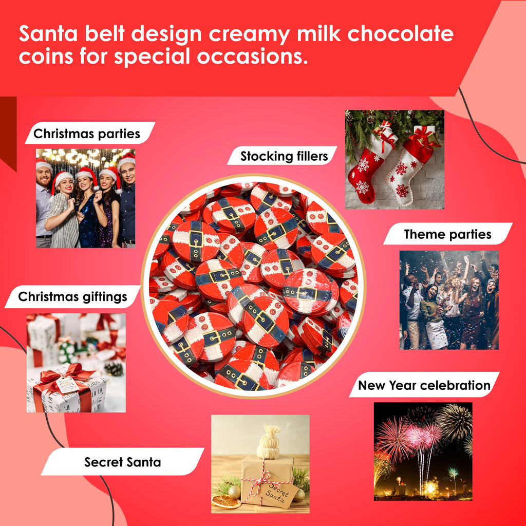 Santa Belt Theme Foiled Solid Milk Chocolate Coins