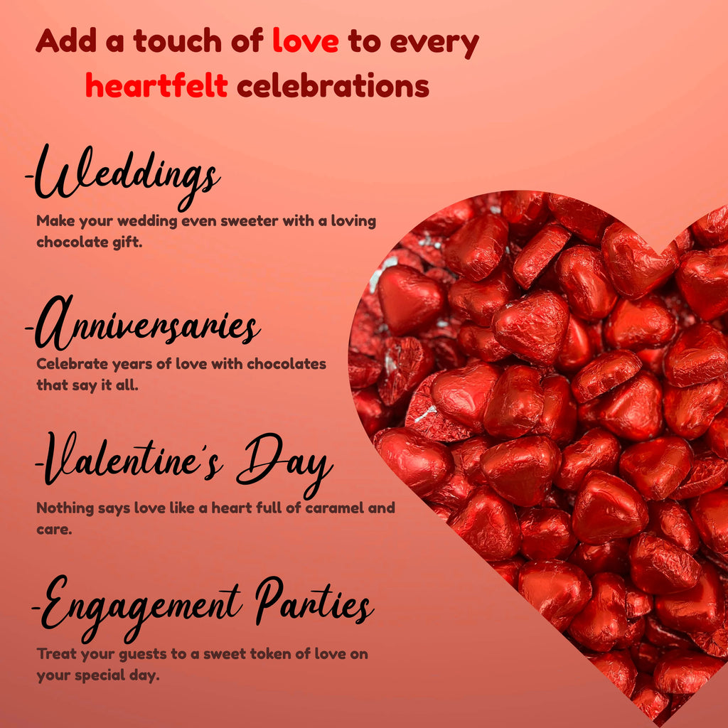 Red Foiled Milk Chocolate Hearts Filled with Caramel Flavour Crème